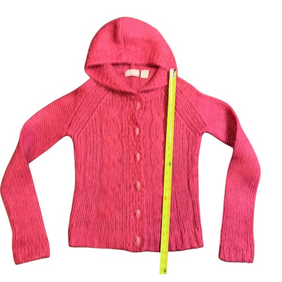 Sleeping On Snow Anthropology-Pink Cable Knit Hooded Cardigan Sweater Women - Picture 4 of 9